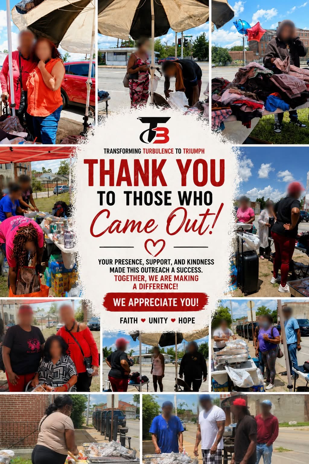 Collage of photos from a T3 outreach day with a thank-you message to everyone who came out